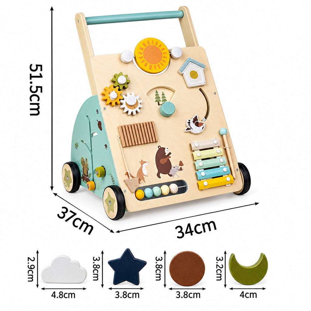 WoodenSteps – Natural y educativo – Andador de madera para bebés con paneles de juego