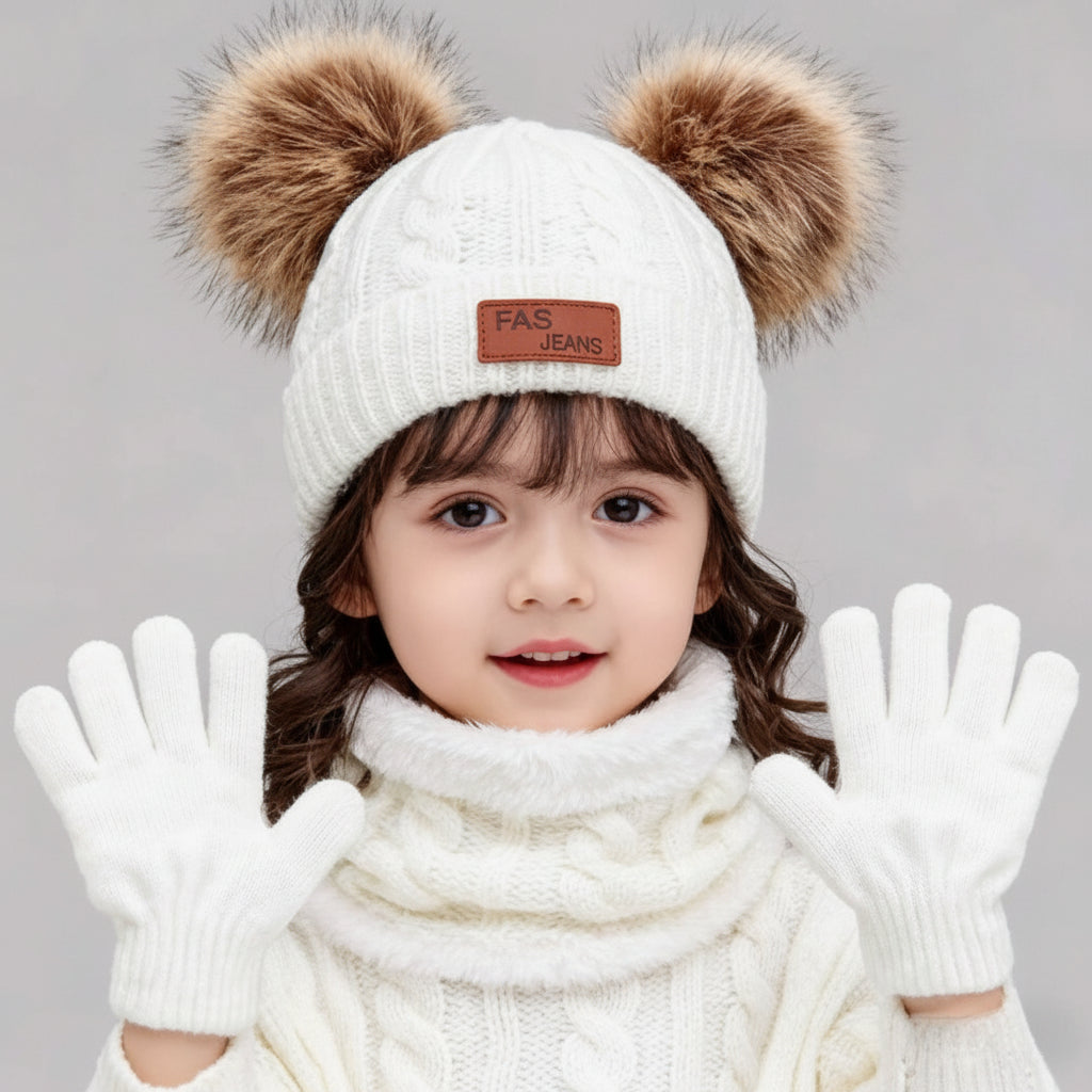 CozyPom – Cálido y suave: conjunto de invierno con gorro, bufanda y guantes