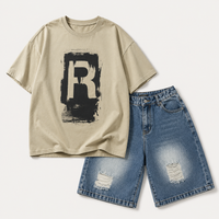 Thumbnail for CoolBoys – A la última y cómodo: conjunto para niño con camiseta y pantalones cortos vaqueros