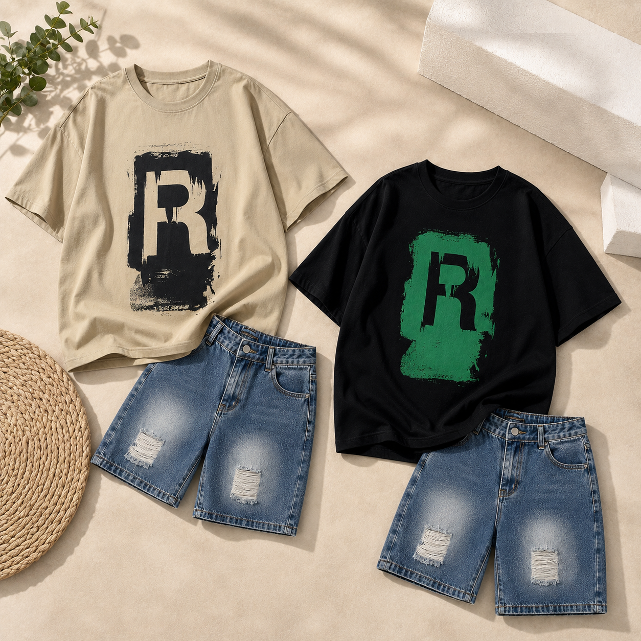 CoolBoys – A la última y cómodo: conjunto para niño con camiseta y pantalones cortos vaqueros