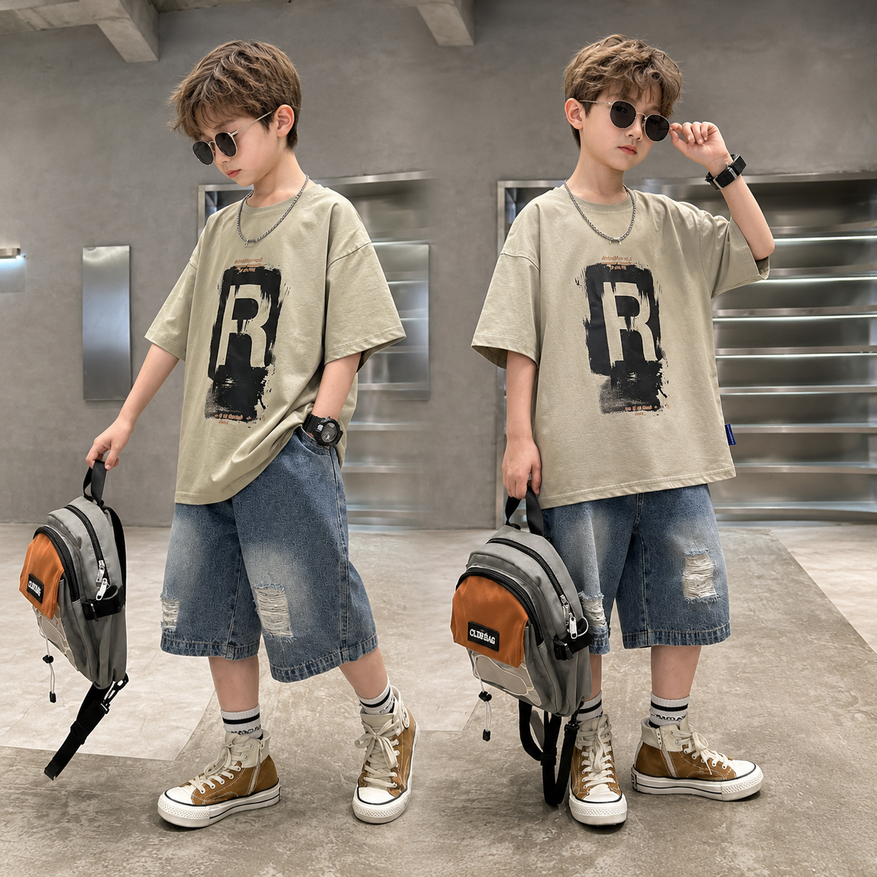 CoolBoys – A la última y cómodo: conjunto para niño con camiseta y pantalones cortos vaqueros
