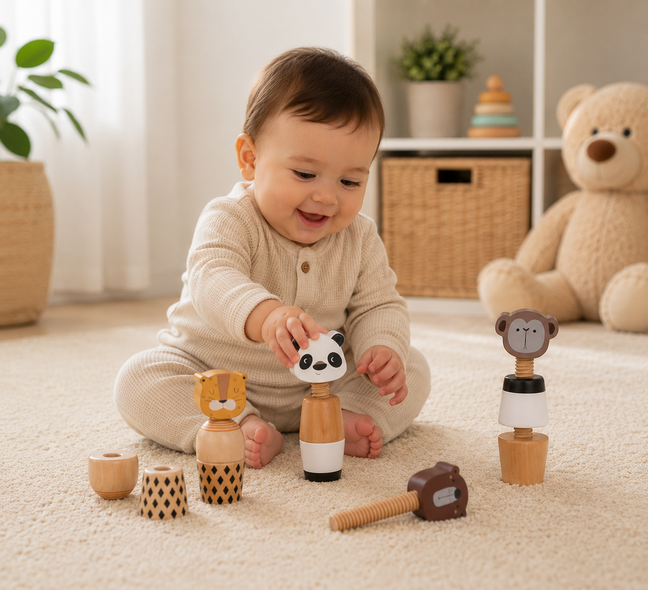 WoodyFriends – Motricidad y diversión – Juguetes apilables de madera con forma de animales