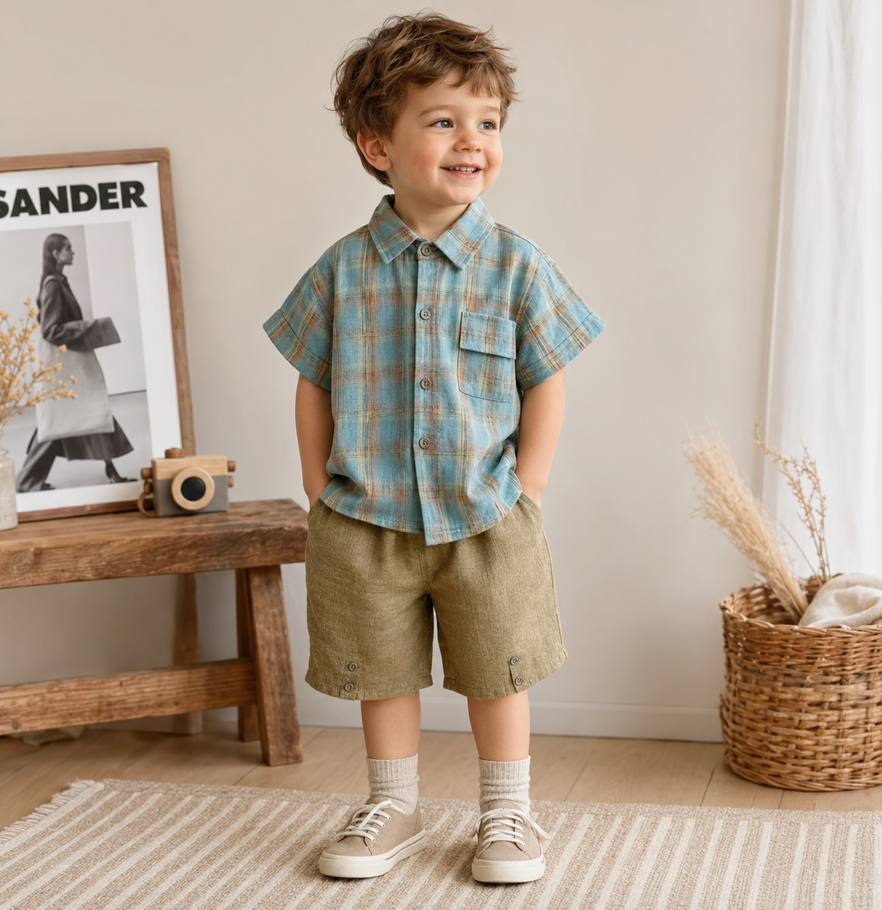 LittleGent – Moderno y desenfadado: conjunto para niño con camisa a cuadros y pantalones cortos