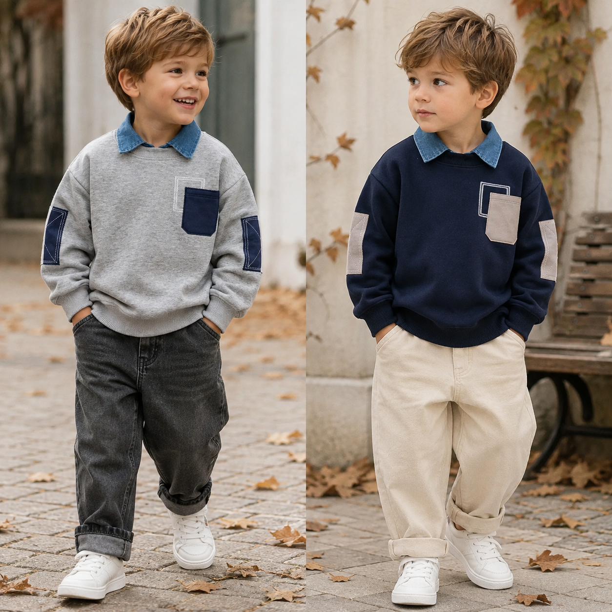 CoolJunior – Cálido y elegante: jersey para niño con cuello de denim