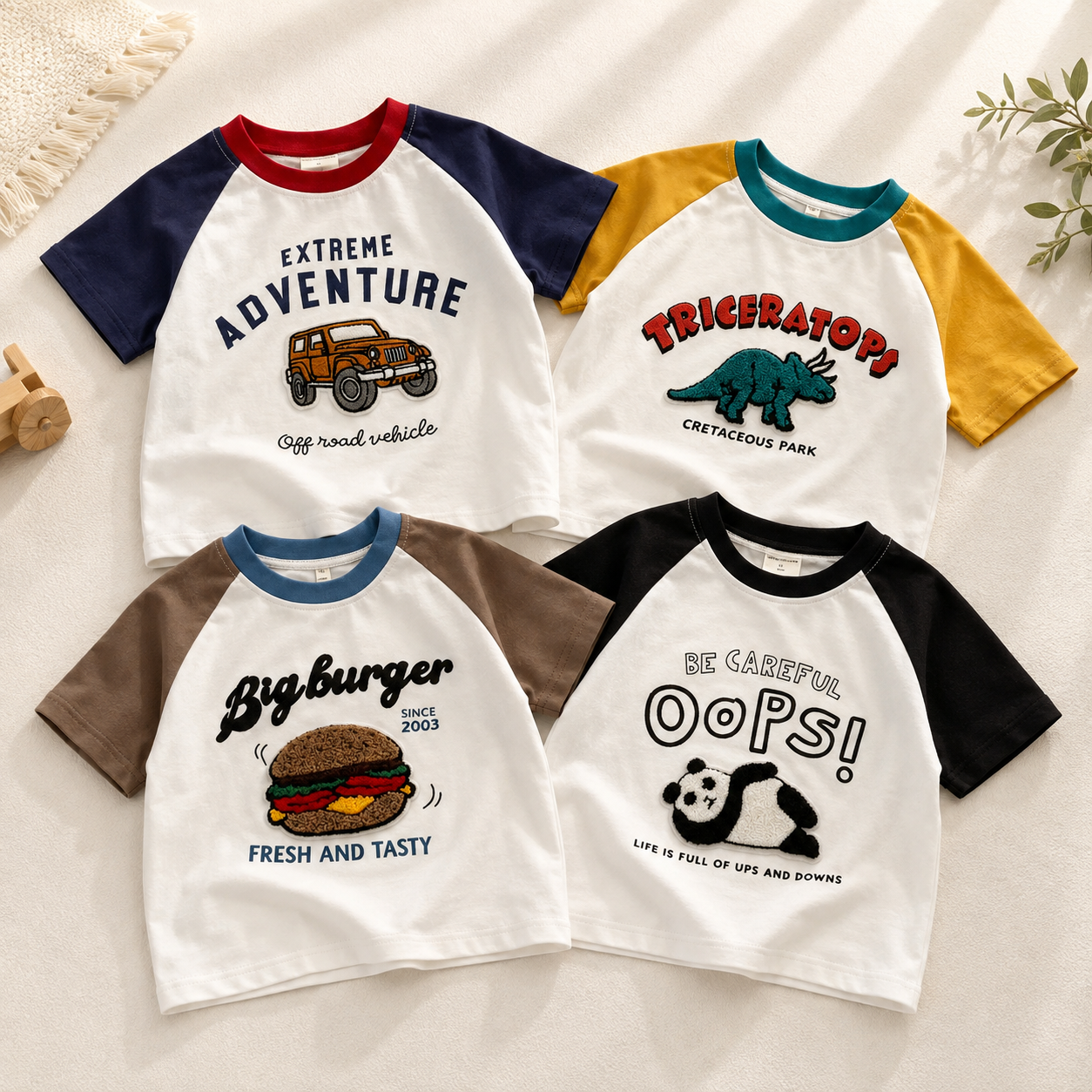 StreetBoy – A la última y cómoda: camiseta infantil con mangas raglán y estampado