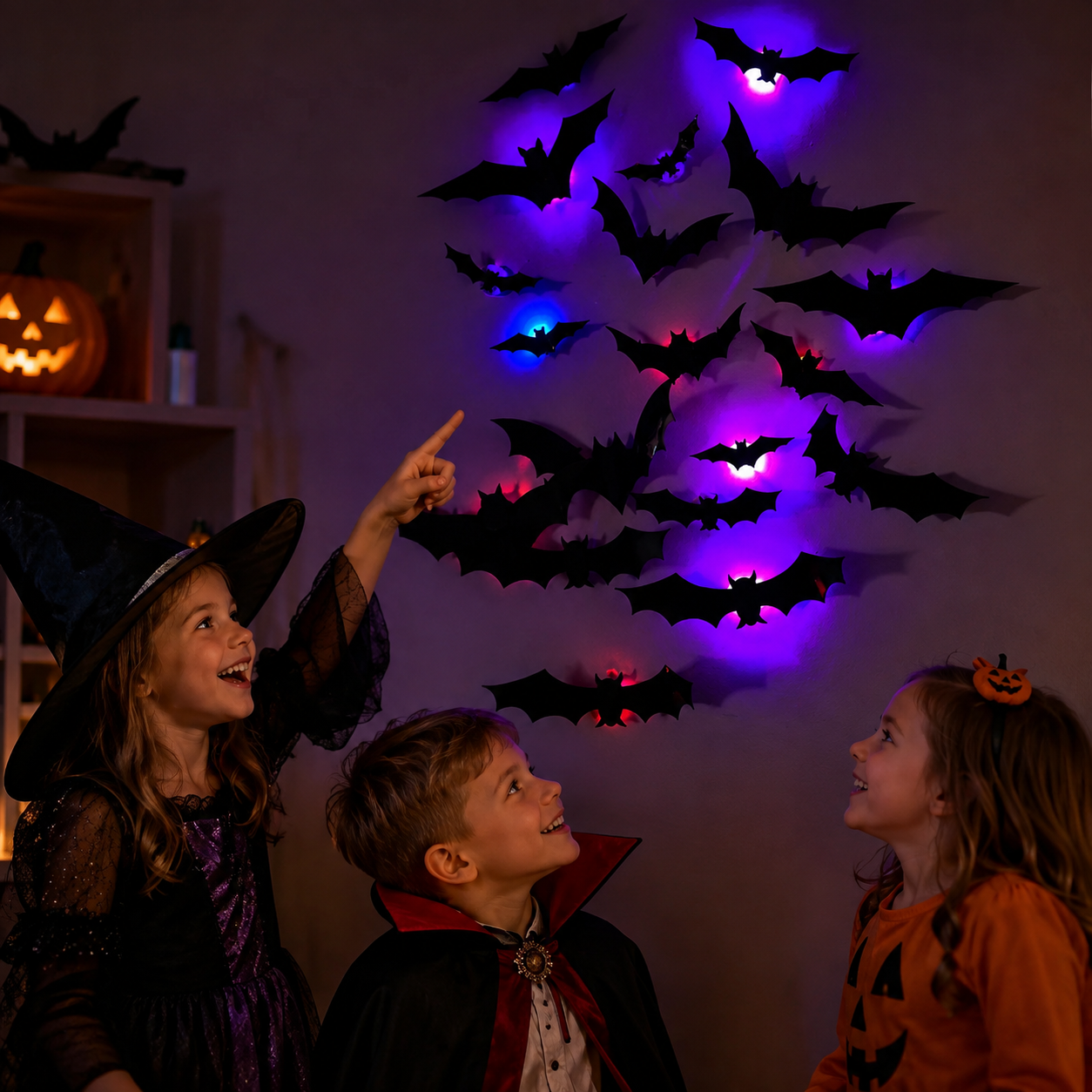 SpookyGlow – Espeluznante y evocador: decoración de pared LED con murciélagos de Halloween