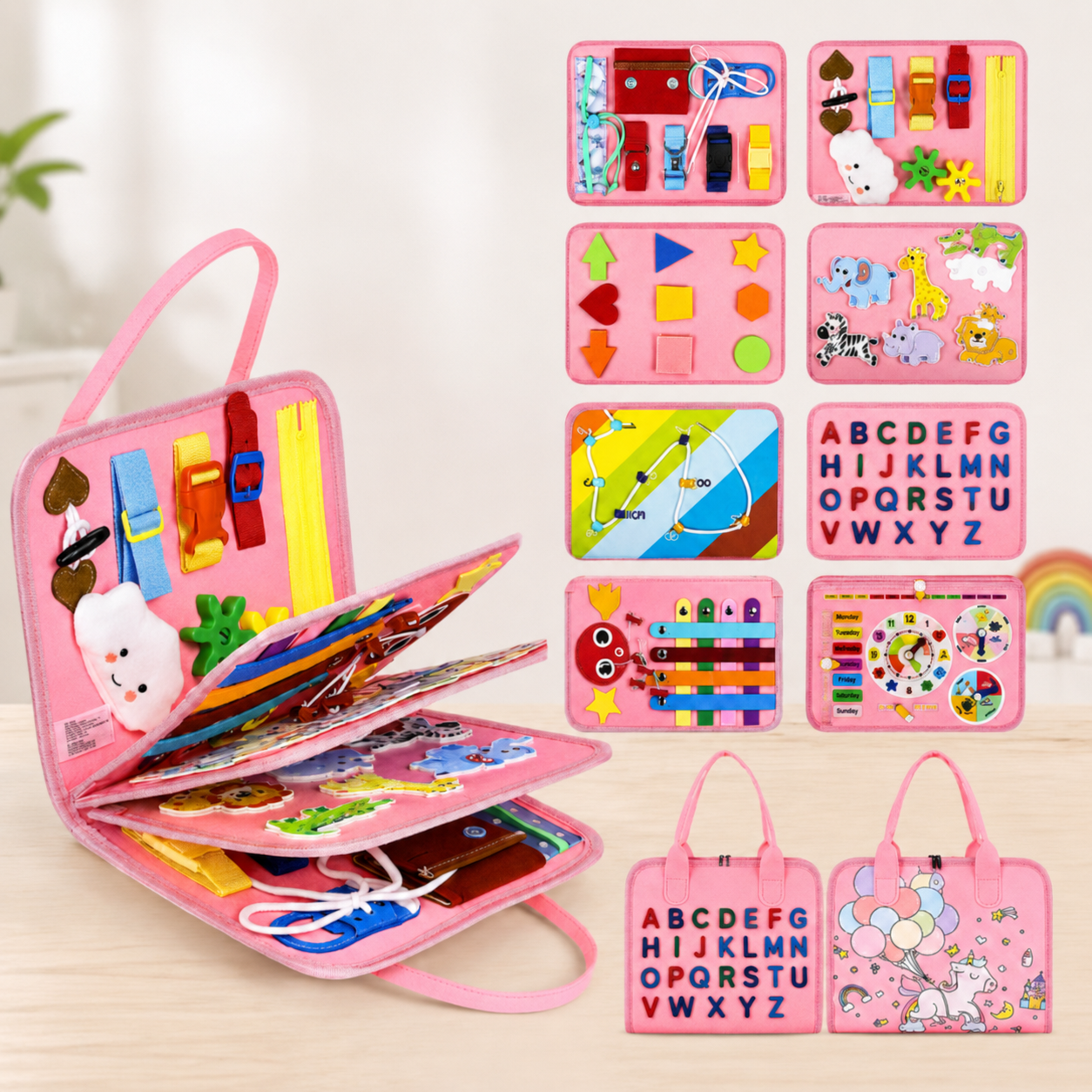 7-in-1 Busy Board – Motricidad y aprendizaje – Tablero de actividades