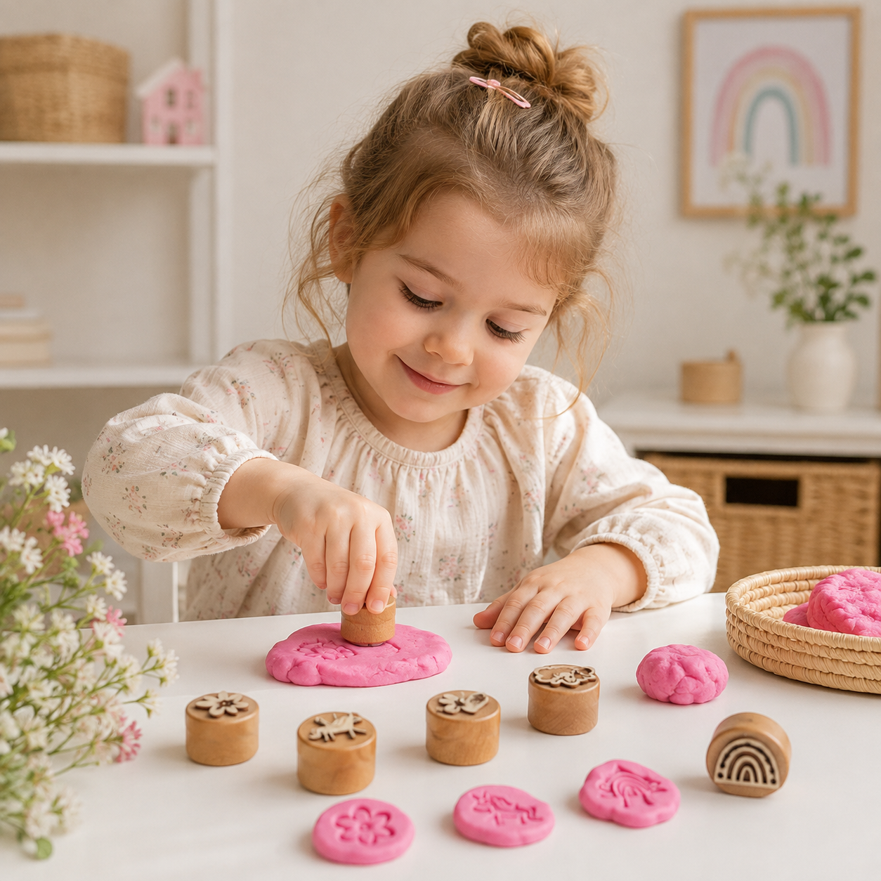 WoodStamp – Montessori y creatividad – 6 sellos de madera para plastilina