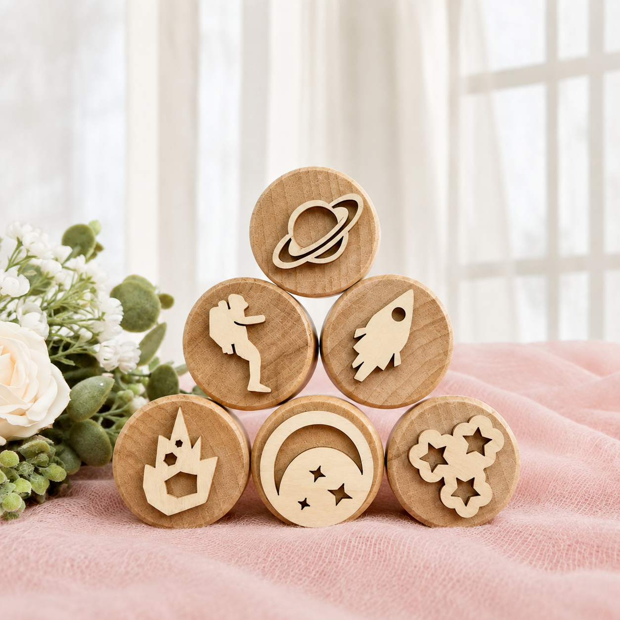 WoodStamp – Montessori y creatividad – 6 sellos de madera para plastilina