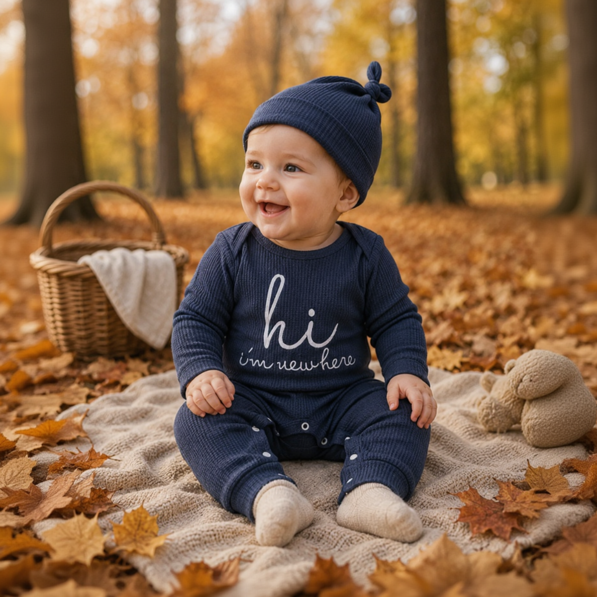CuddleBaby – Hola, soy nueva aquí: Conjunto de mono y gorrito para bebé