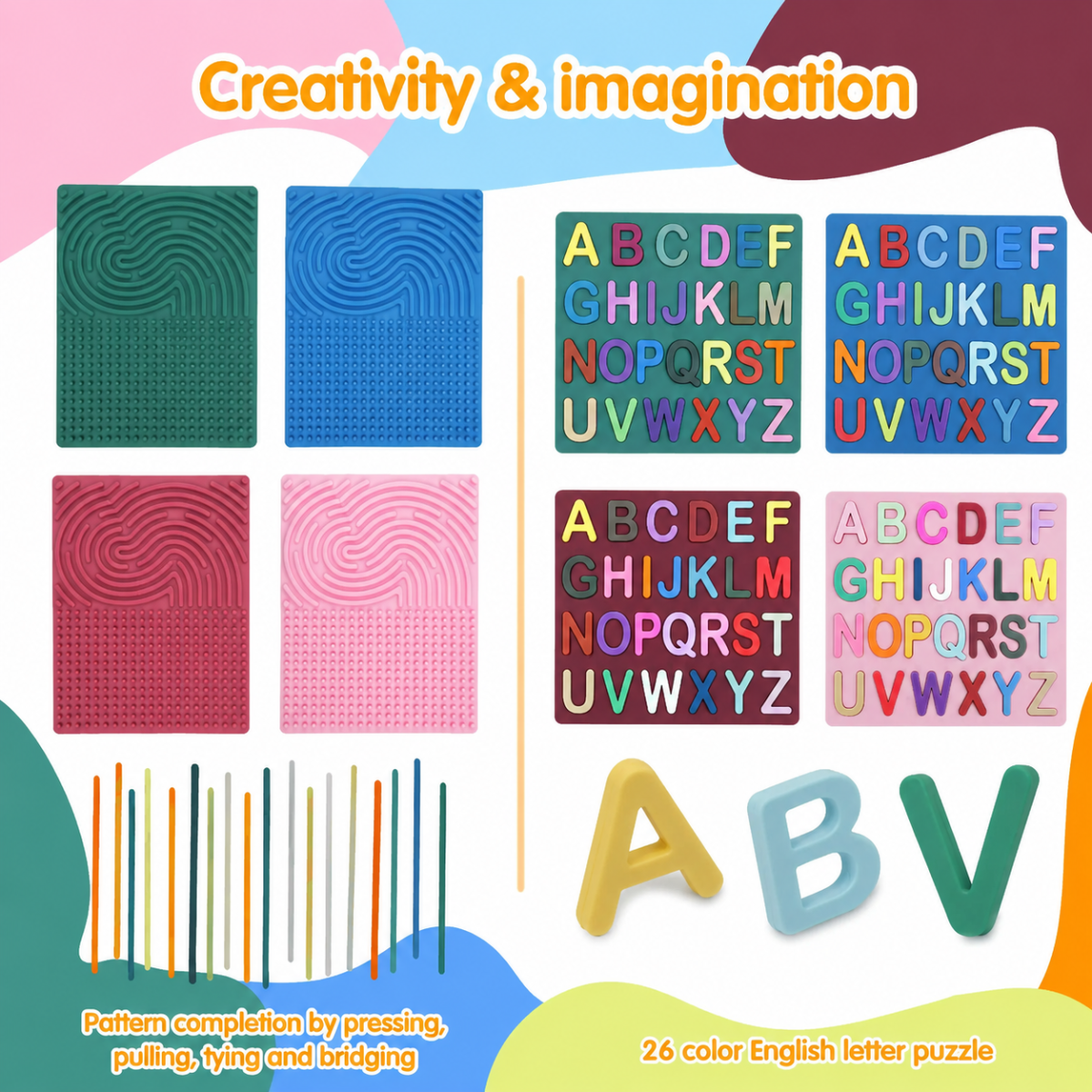 BrainyKids – Educativo y sensorial – Tablero de actividades de silicona con letras