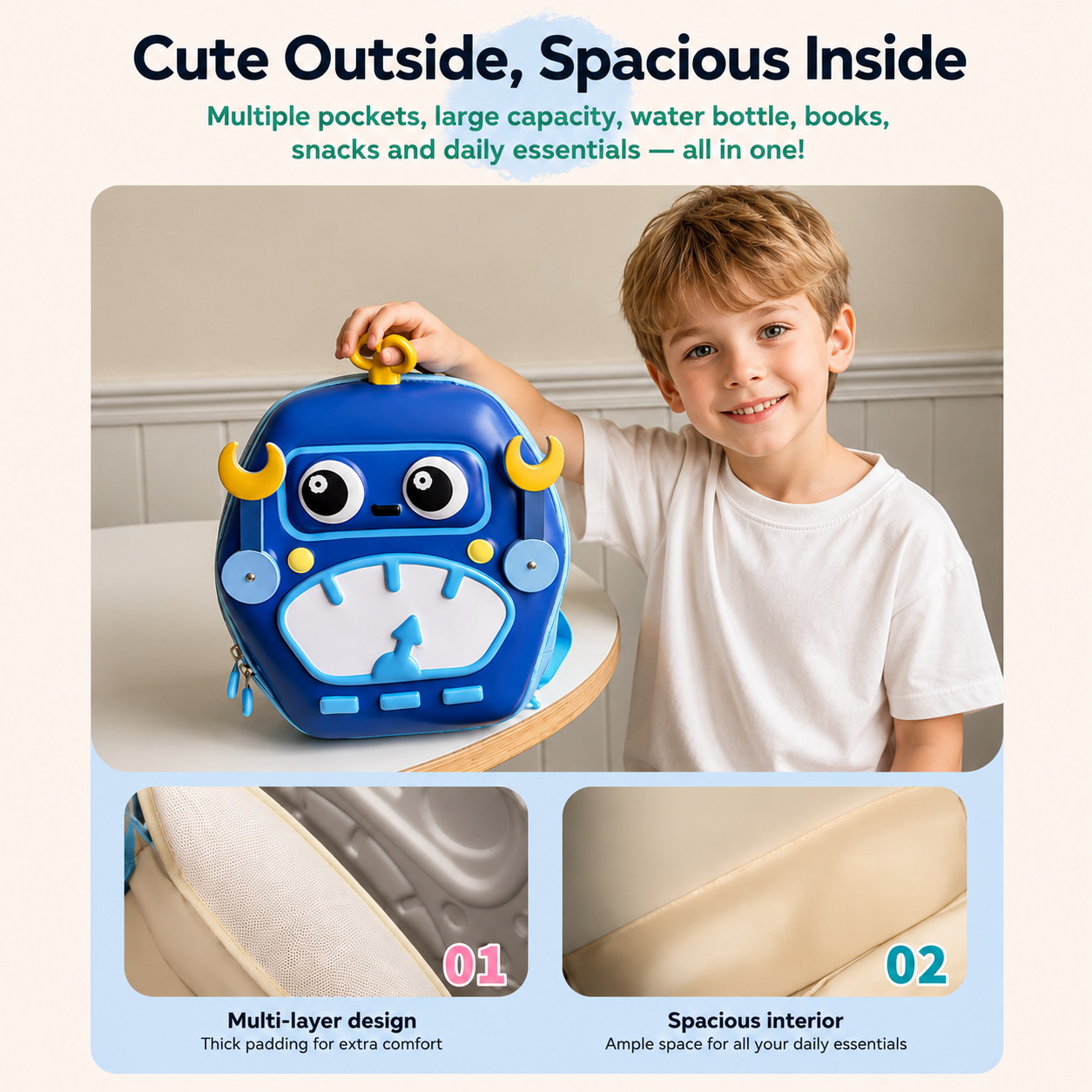 MiniBot – Atrevido y práctico: mochila infantil con diseño de robot