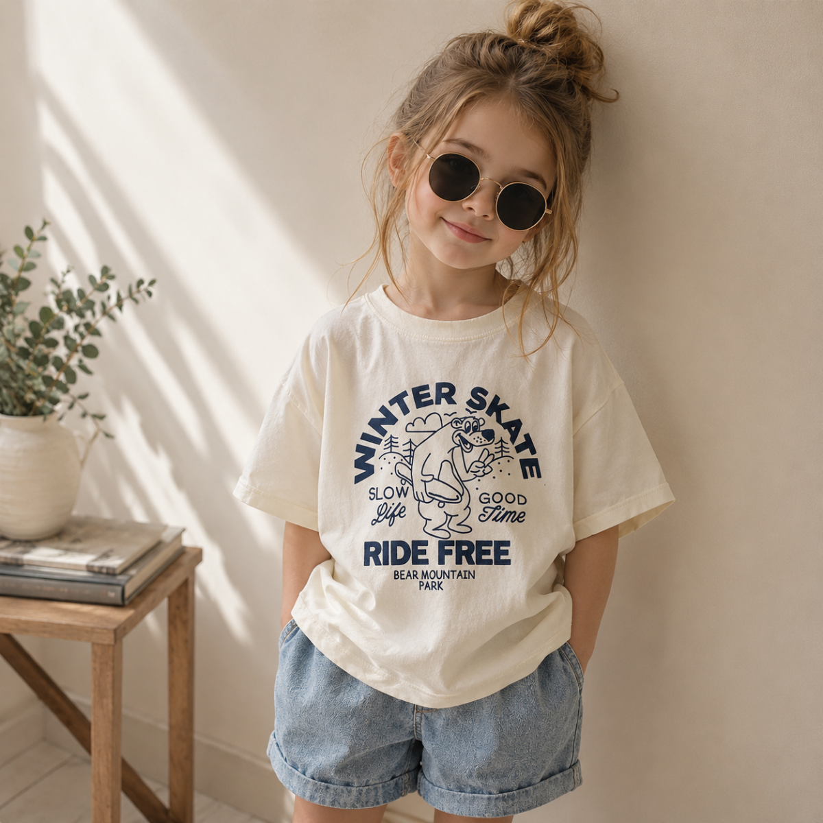 BearPlay – Cómoda y elegante – Camiseta oversize con estampado de skate invernal