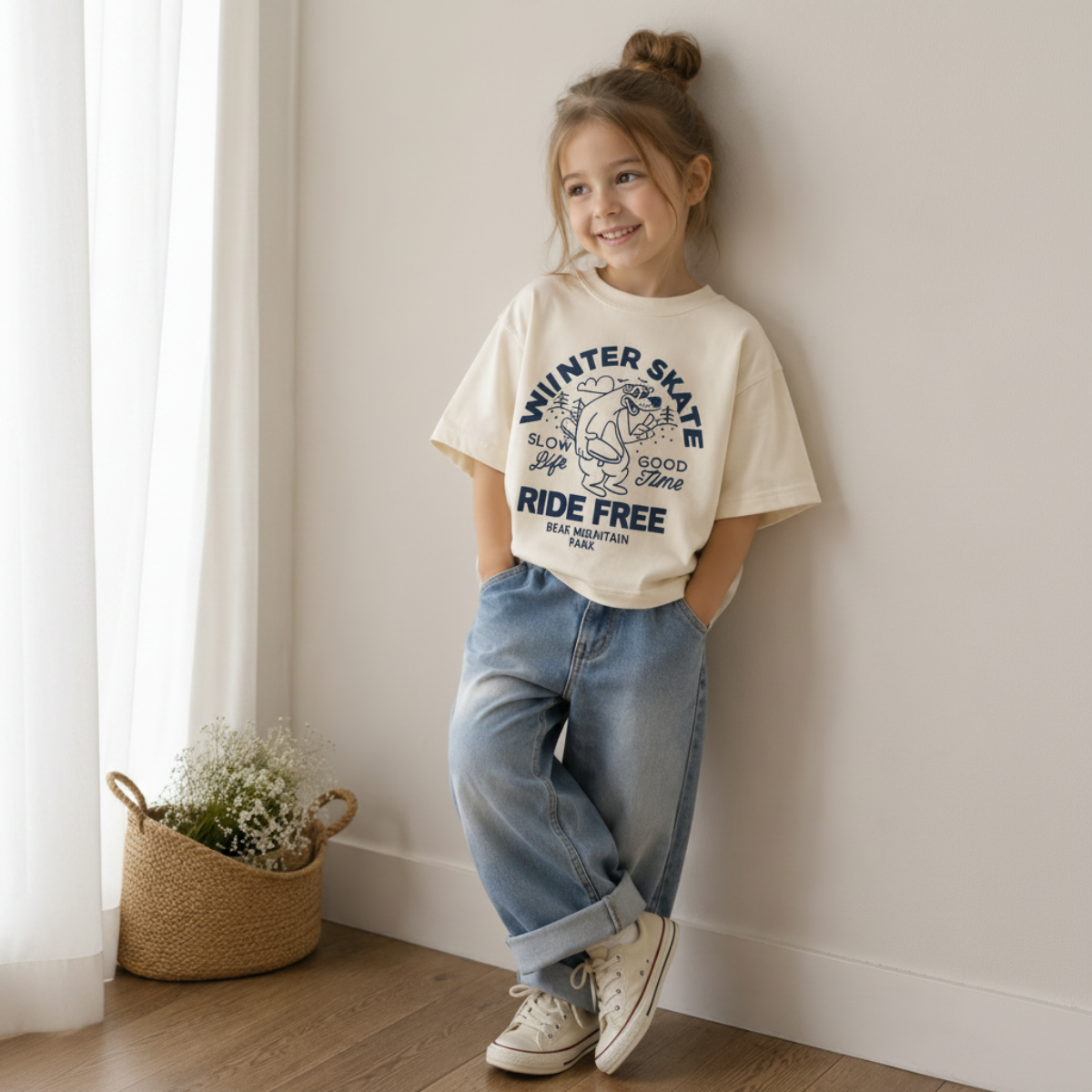 BearPlay – Cómoda y elegante – Camiseta oversize con estampado de skate invernal