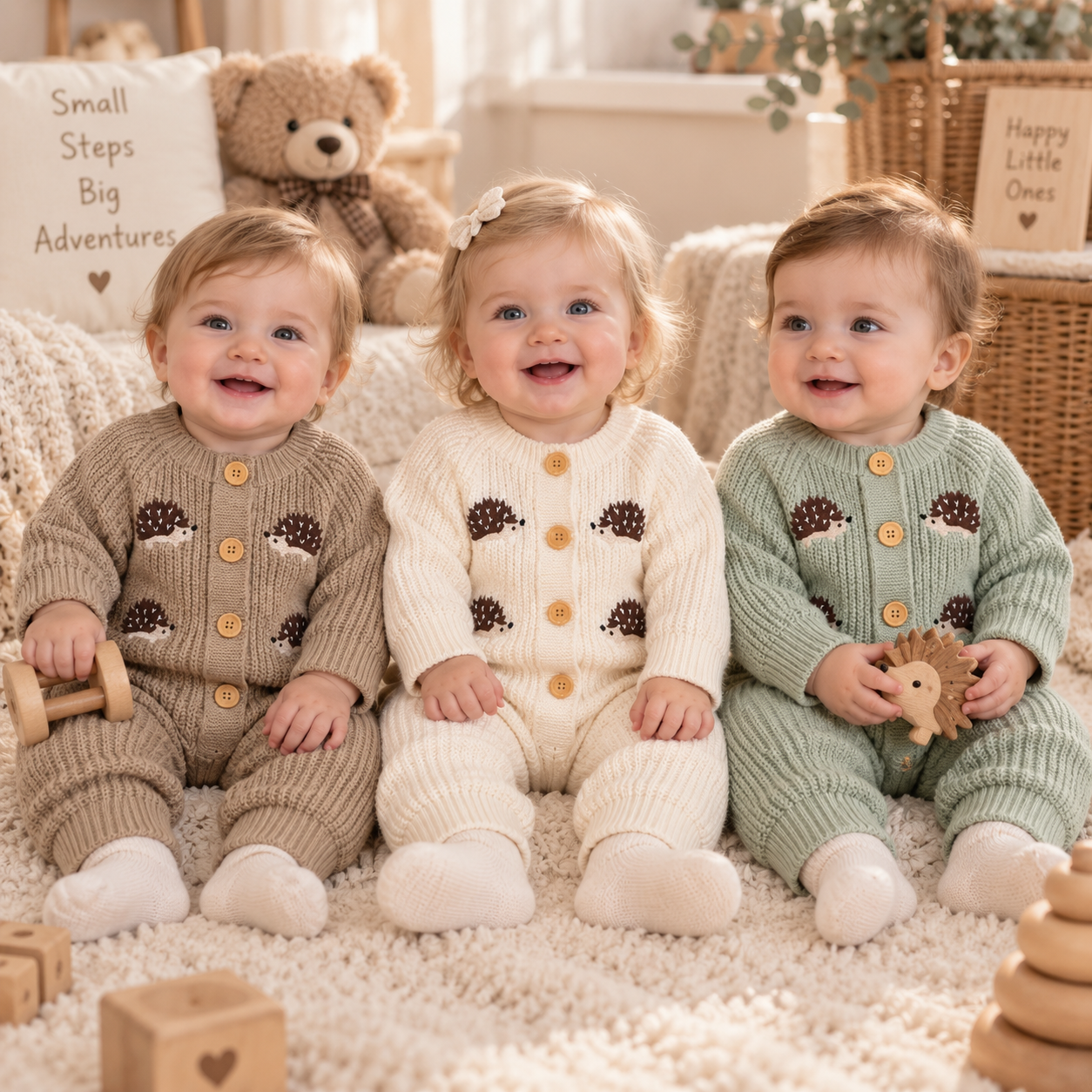 CozyHedge – Suave y cálido: mono de punto para bebé con estampado de erizo