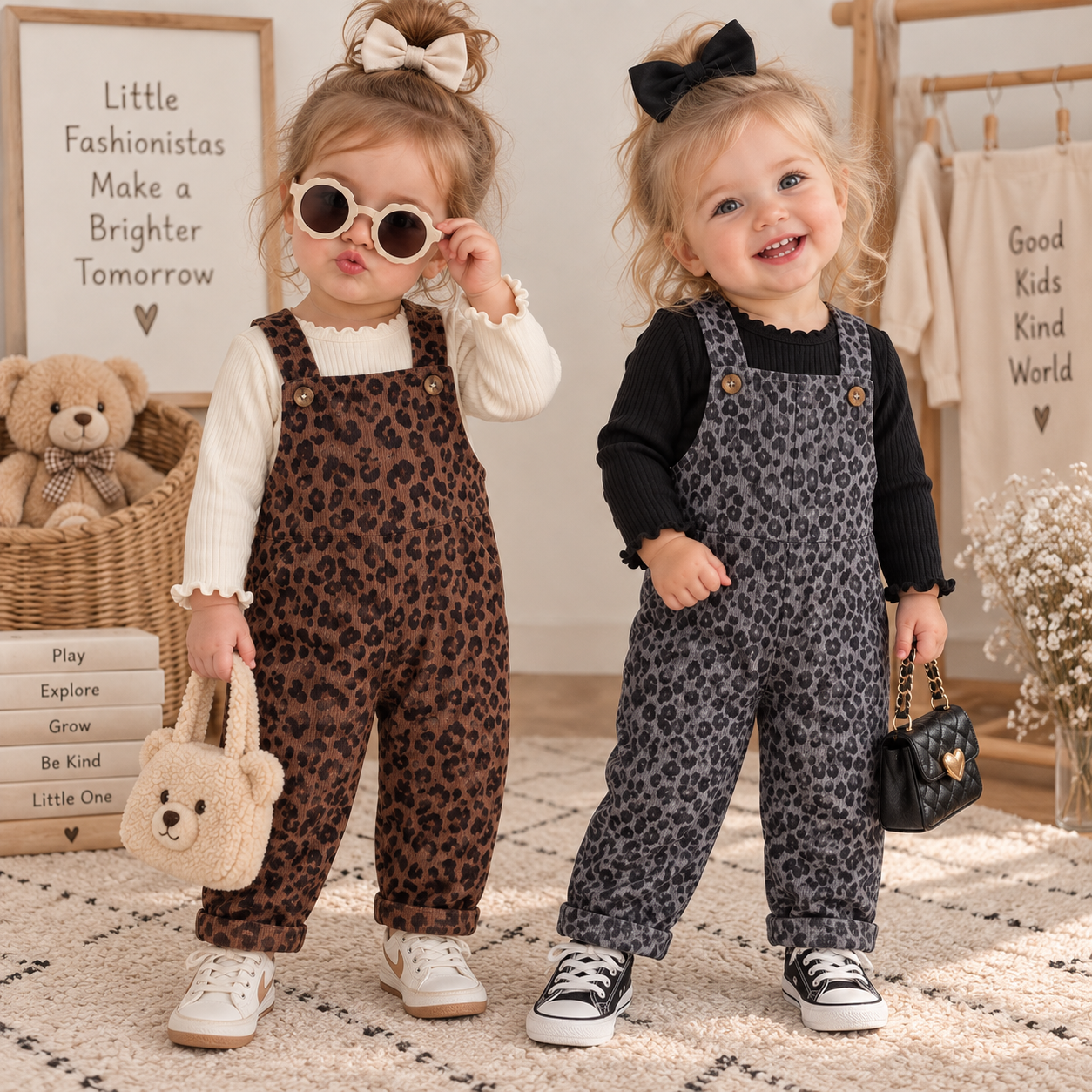 LeopardChic – A la última y cómodos: petos para niñas con estampado de leopardo