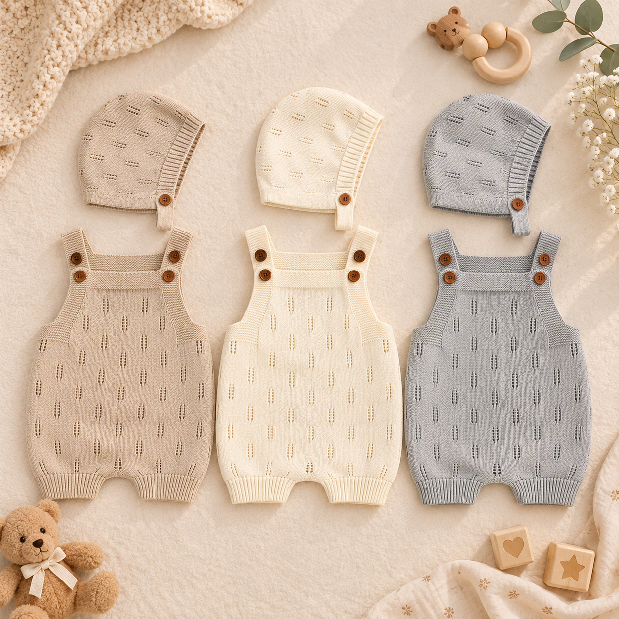 MiniCozy – Suave y cómodo: peto de punto para bebé con gorrito