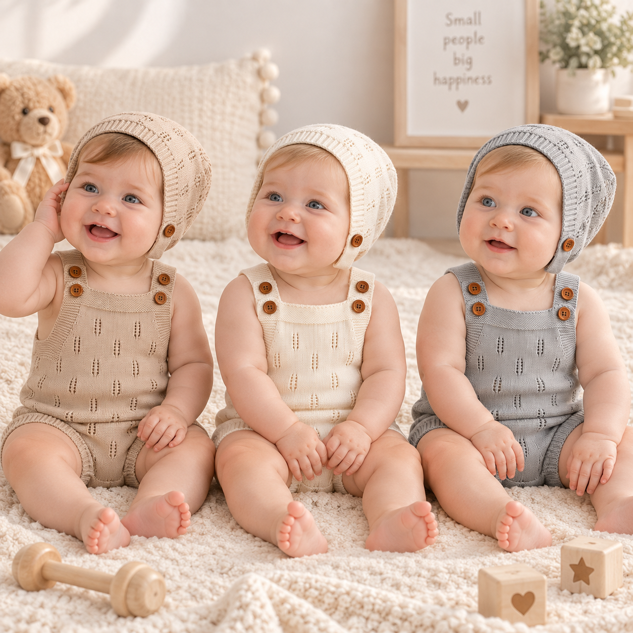 MiniCozy – Suave y cómodo: peto de punto para bebé con gorrito