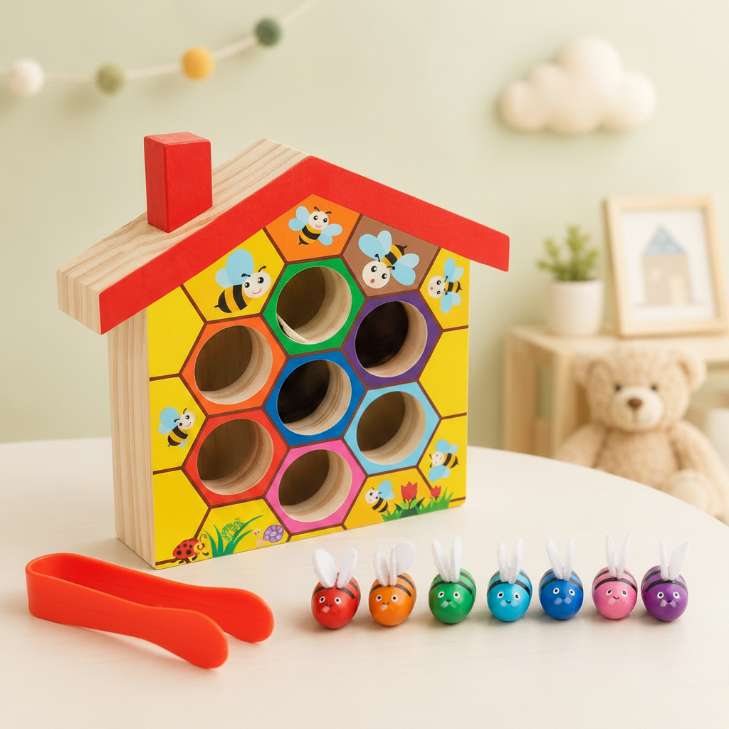 HoneyHive – Montessori & Educativo – Juego de clasificación de abejas de madera