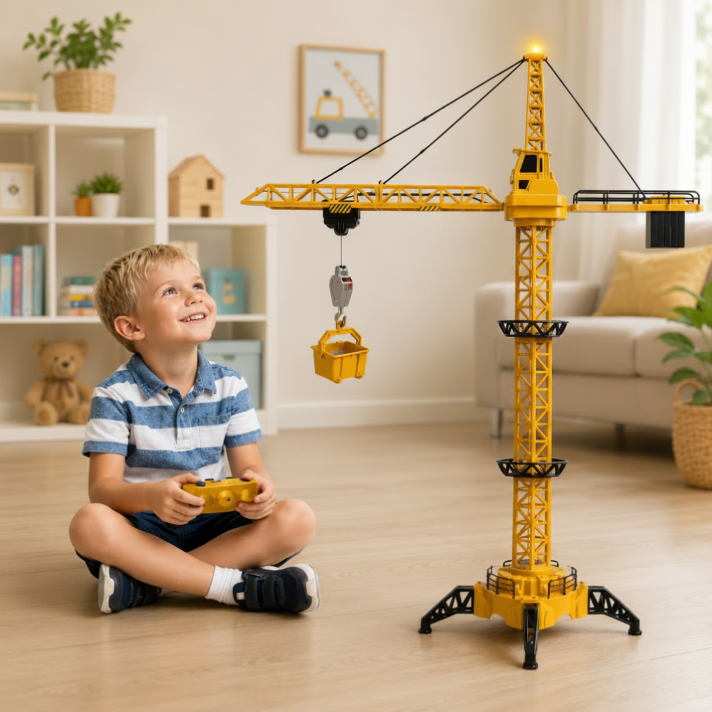 CranePro – Interactivo y realista: grúa torre de juguete con mando a distancia