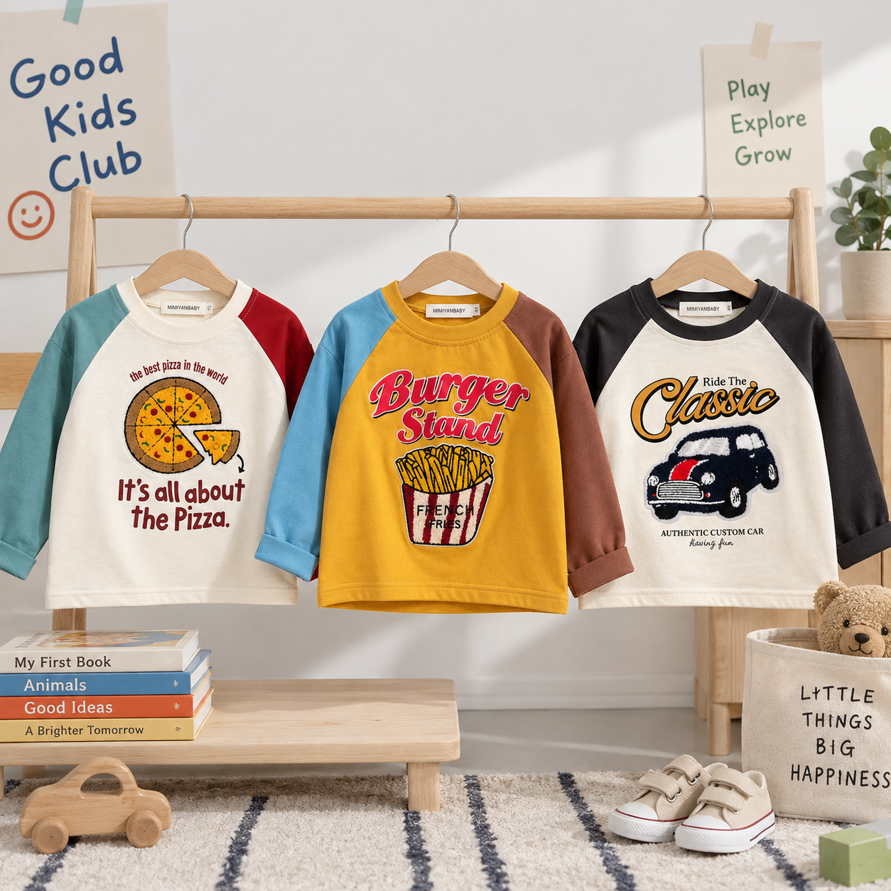 LittleRetro – Atrevido y moderno: camiseta de manga larga para niños con estampado gráfico