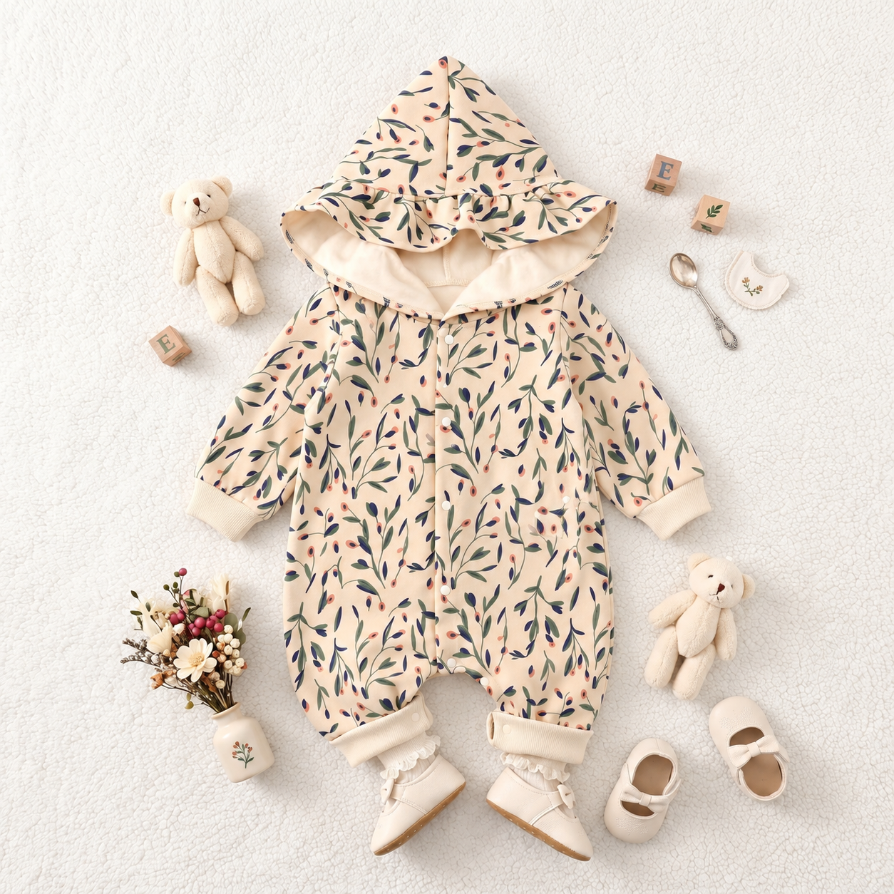 FloraCozy – Suave y cálido – Body de invierno para niñas con motivos florales
