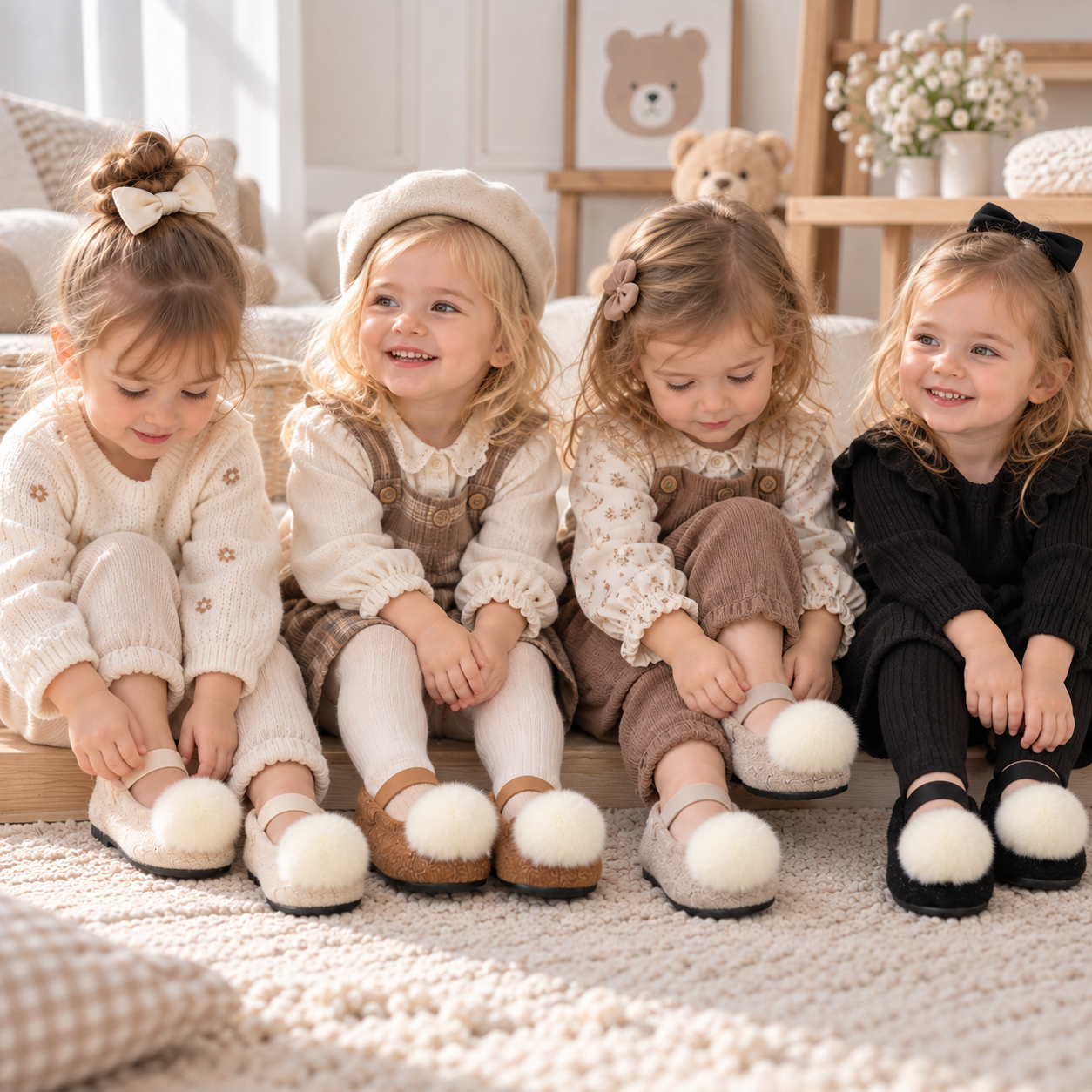 SoftSteps –  Cálidos y suaves – Zapatitos de niña con pompón de felpa