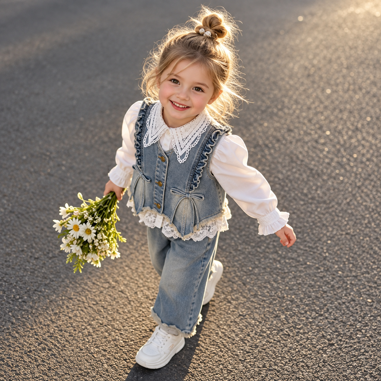 DenimBelle – Moderno y adorable: conjunto infantil de 3 piezas en denim