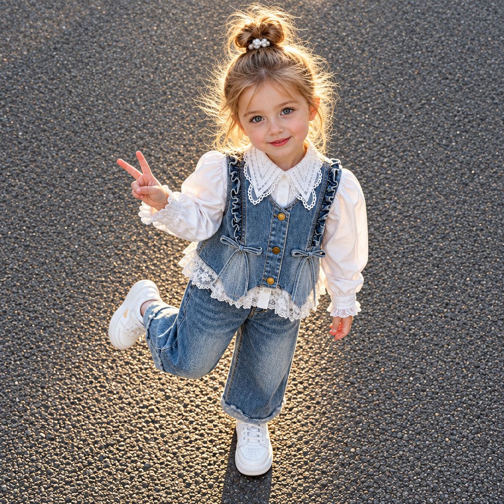 DenimBelle – Moderno y adorable: conjunto infantil de 3 piezas en denim