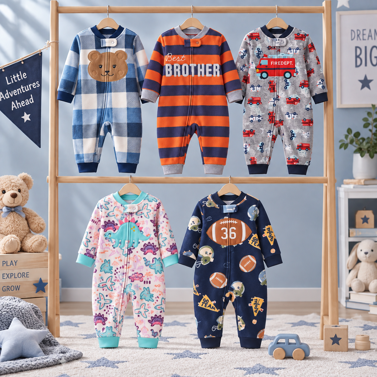 WarmBuddy – Bonito y suave: mono de bebé de forro polar con estampado de dibujos animados