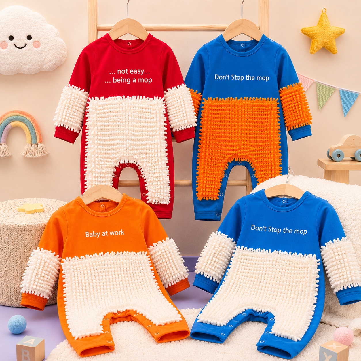 TinyCleaner – Suave y práctico: mono para bebés para gatear y jugar