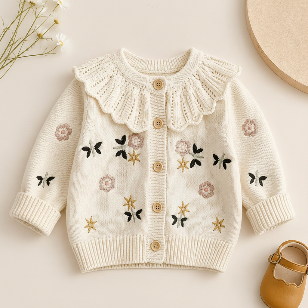 FloraKnit – Cálido y a la moda: chaleco de punto con detalles florales
