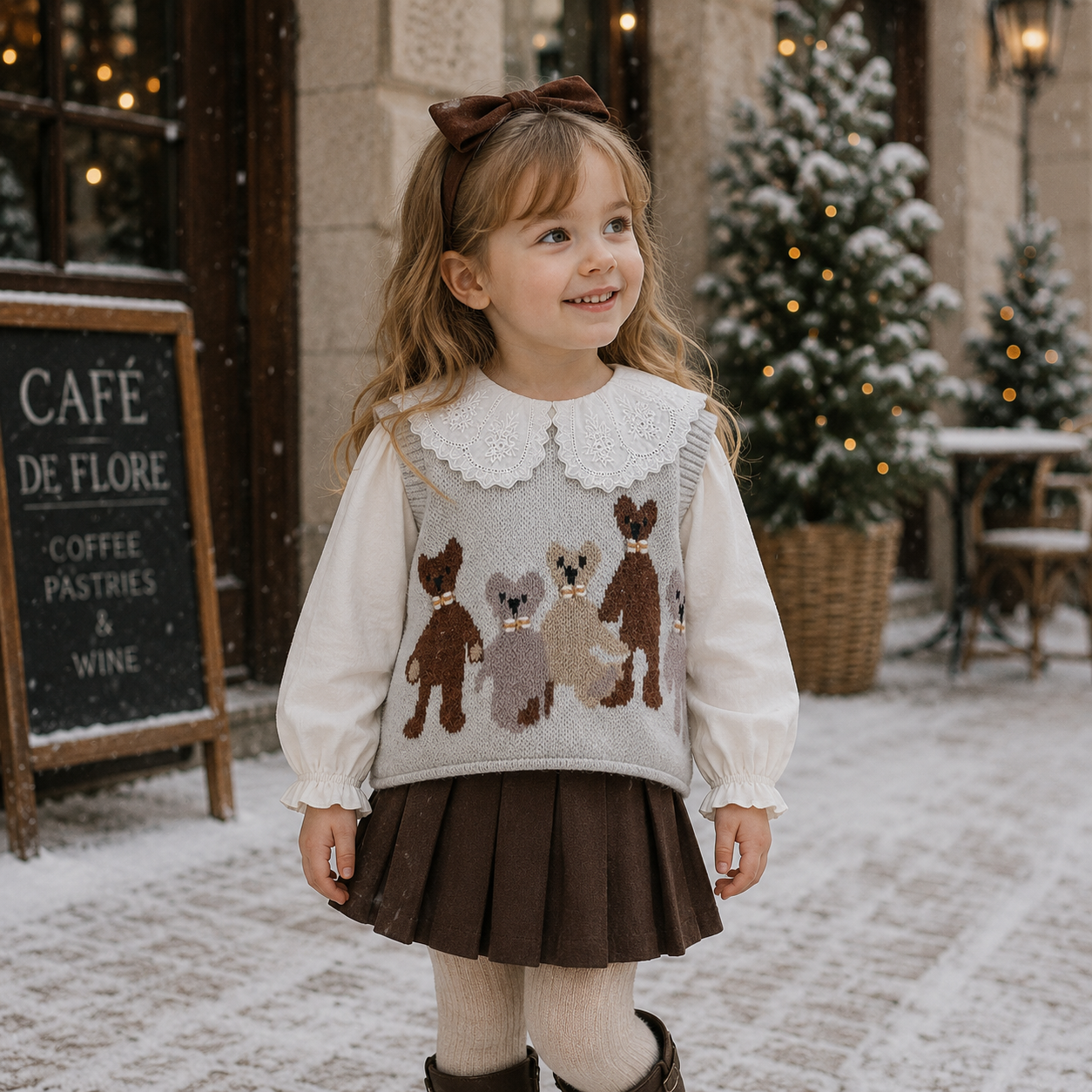 PrettyLayers – Bonito y elegante: conjunto de 3 piezas para niña con falda, blusa y chaqueta de punto
