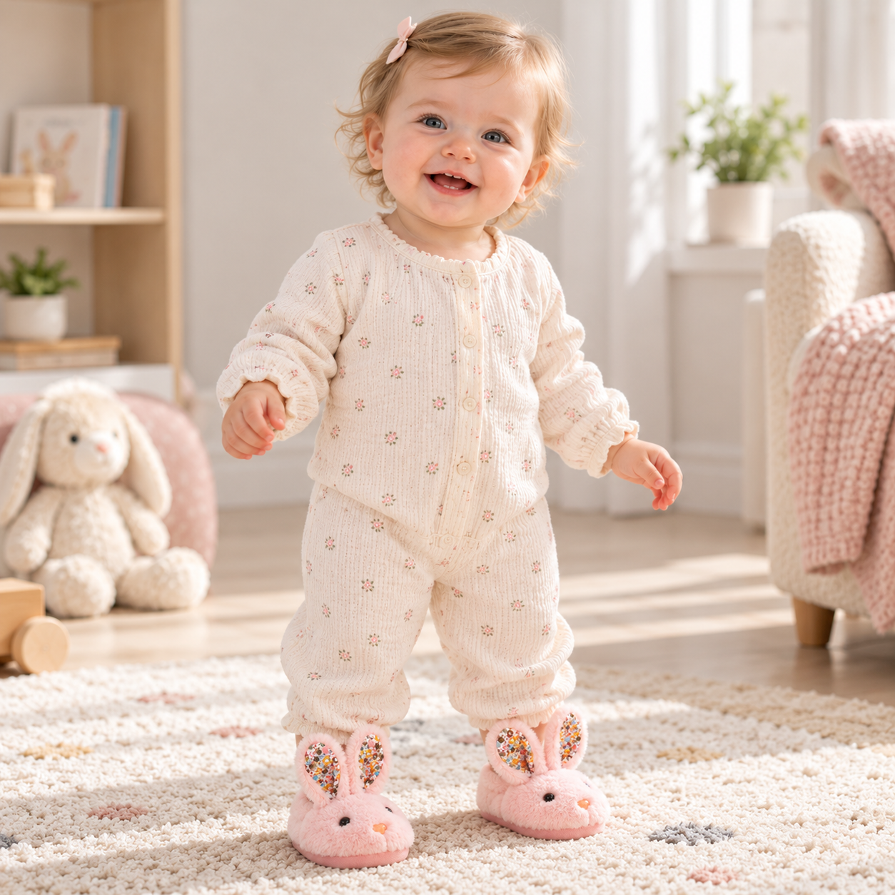 BunnyToes – Suaves y cálidas: zapatillas de peluche con forma de conejo