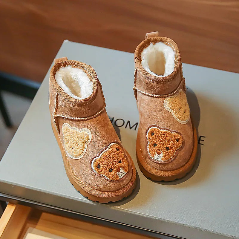 Mini Fashion - Botín de ante marrón con ositos