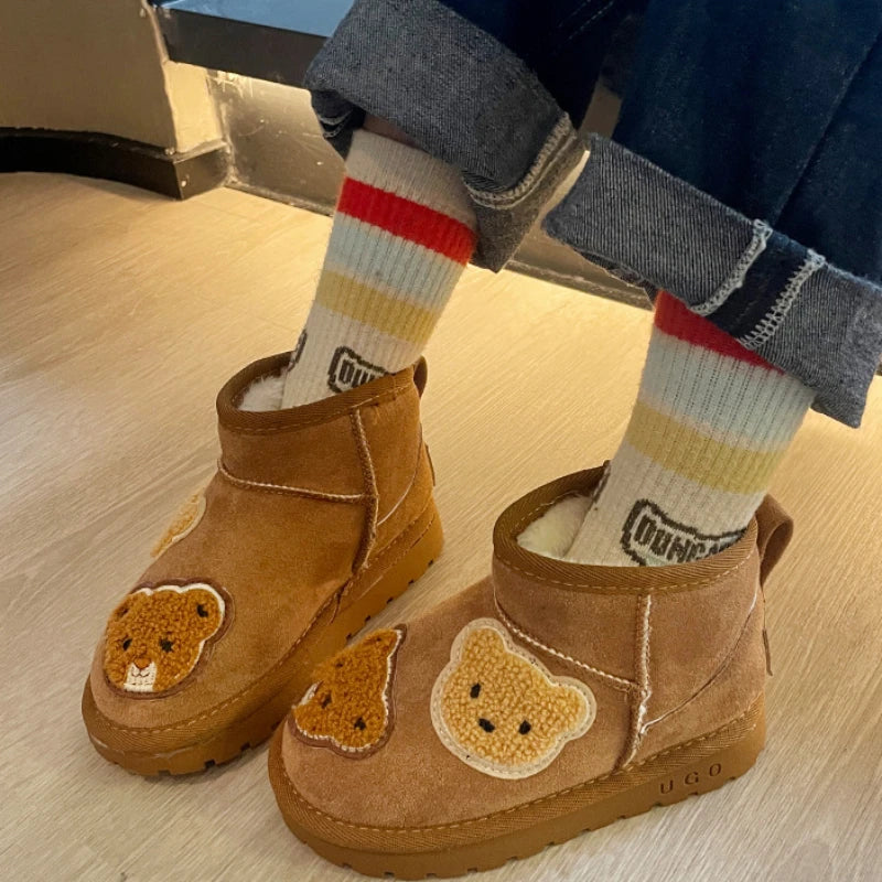 Mini Fashion - Botín de ante marrón con ositos