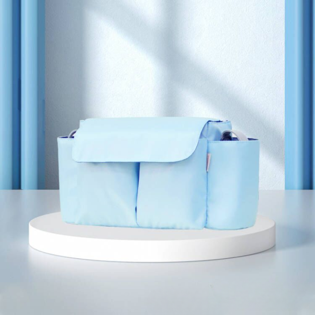 ToddlerOrganizer – Repelente al agua y espacioso: organizador para cochecitos con portabotellas
