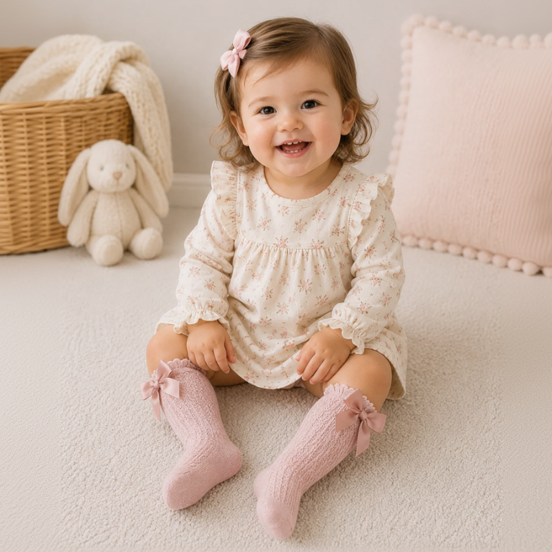 LittleCharm – Suaves y elegantes: calcetines hasta la rodilla para niñas con lazo