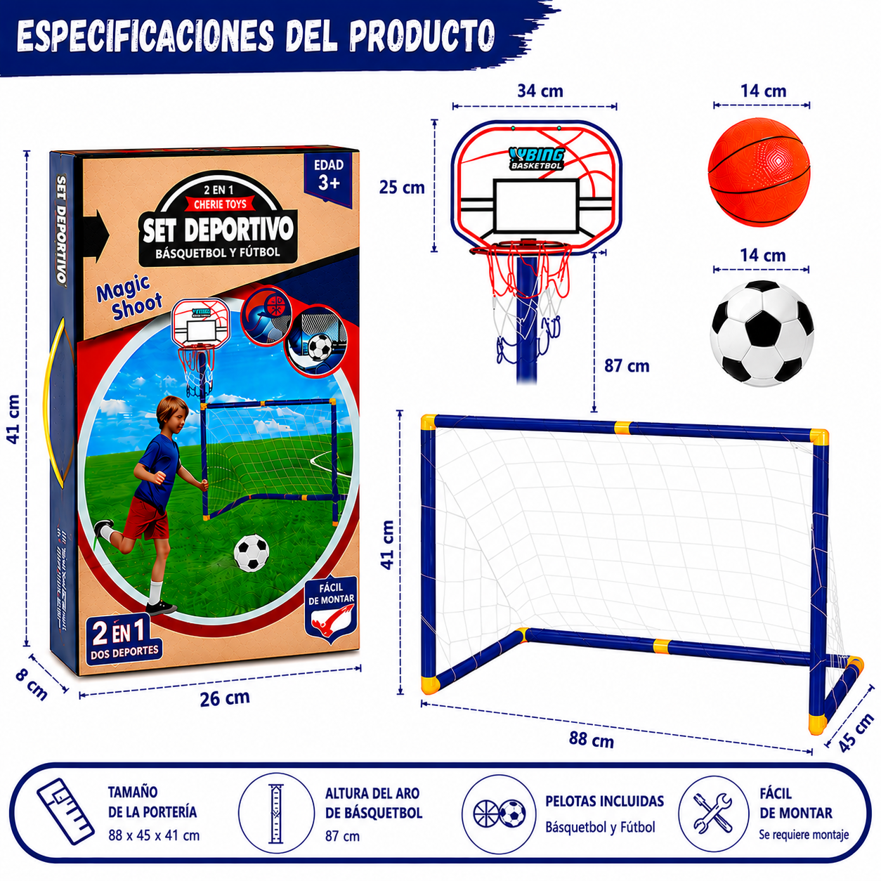 Kids Ball Games - Doble diversión: set de juguetes de fútbol y baloncesto