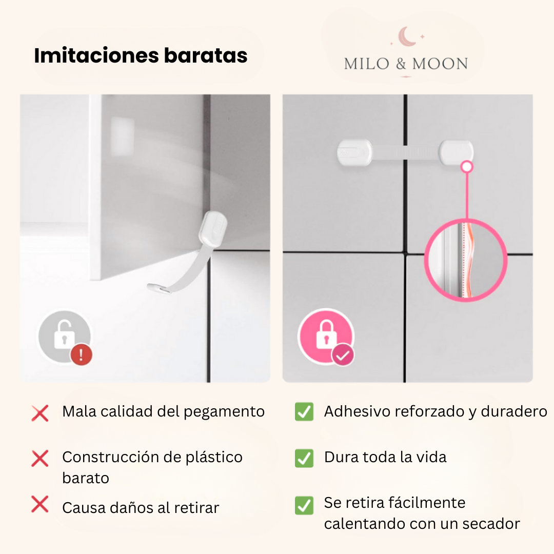 Milo & Moon – Seguridad invisible: cierres de seguridad para armarios y cajones (8 unidades)
