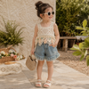 MiniChic – Elegante y cómodo: conjunto de top boho y pantalones cortos vaqueros