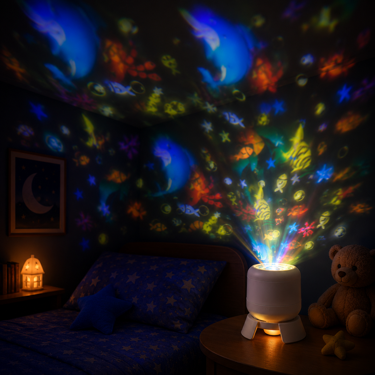 SeaDream – Divertido y educativo – Lámpara de noche LED giratoria de 360°