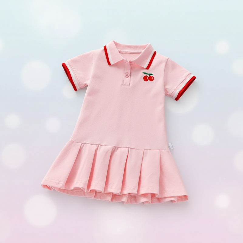 PetitJoy – Cómodo y elegante: vestido tipo polo con estampado de cerezas