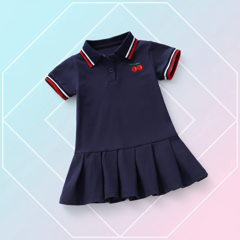 PetitJoy – Cómodo y elegante: vestido tipo polo con estampado de cerezas