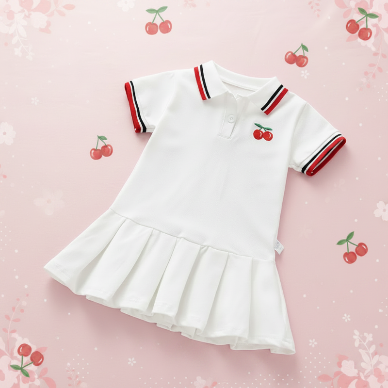 PetitJoy – Cómodo y elegante: vestido tipo polo con estampado de cerezas