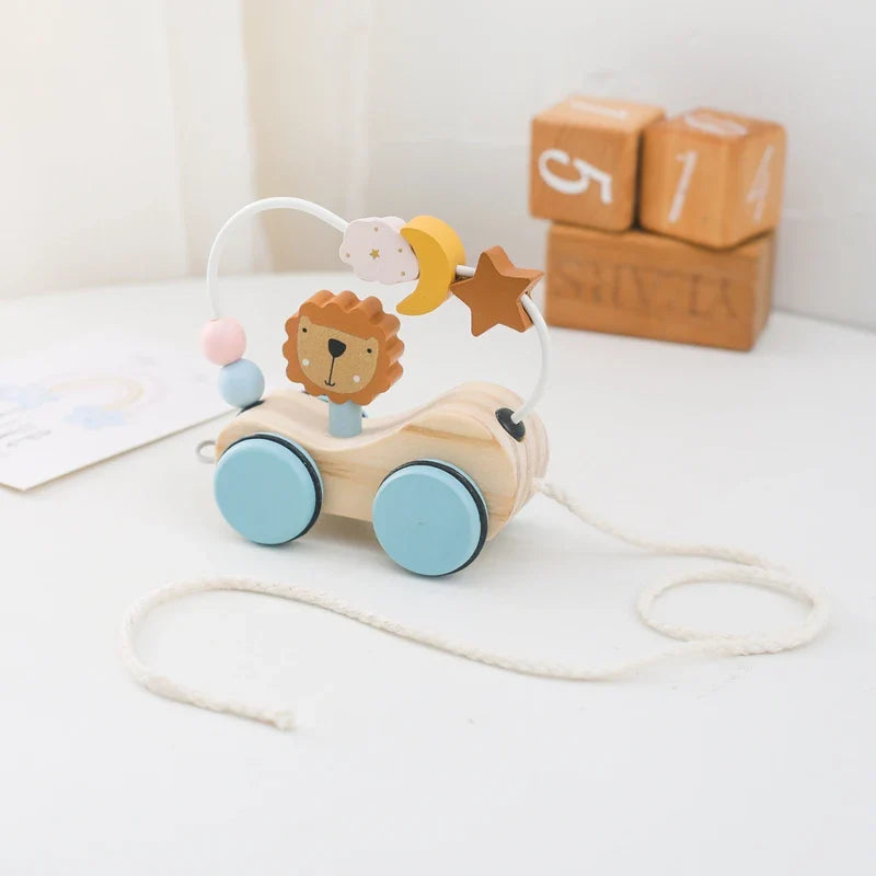 Bead Tracks™ – Tren, coche y motricidad - Juego de cuentas y arrastre de madera