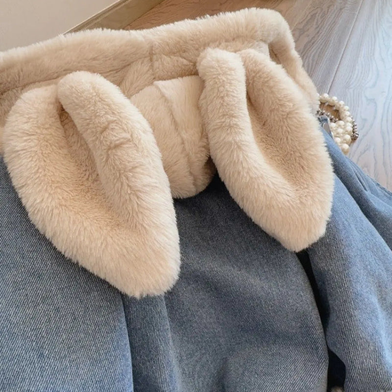 Girls Bunny Denim Coat – Calidez y comodidad – Chaqueta infantil