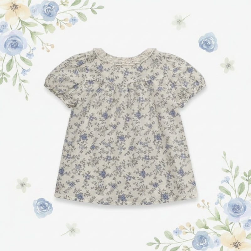 Vine Print Blouse – Ligera y adorable: blusa infantil con mangas abullonadas