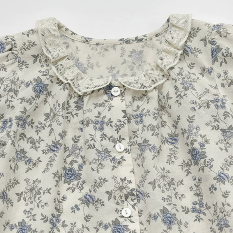 Vine Print Blouse – Ligera y adorable: blusa infantil con mangas abullonadas