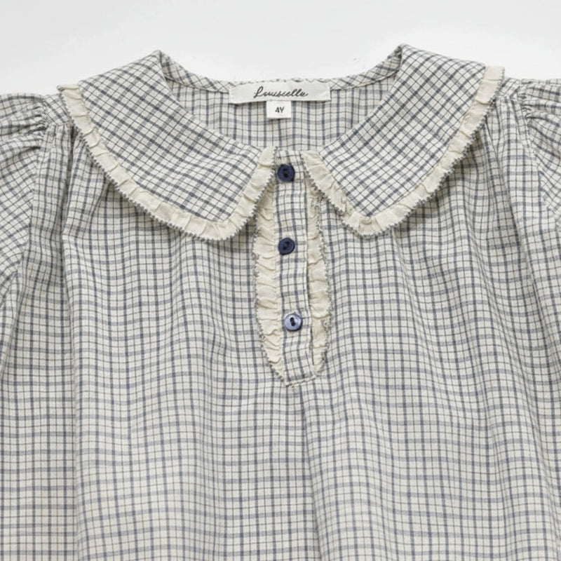 Check Dress – Suave y transpirable – Cuello clásico con mangas abullonadas